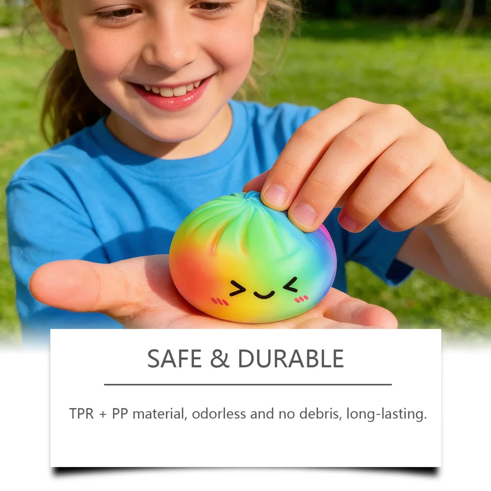 DOWMOO Rainbow Steamed Bun Shape Squeeze Toy with Steamer Box Stress Relief Toy for Adult Kids - 1 Piece - 3