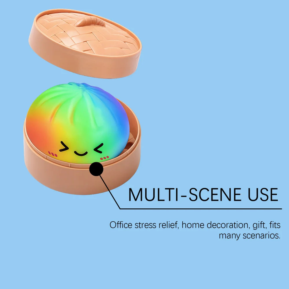DOWMOO Rainbow Steamed Bun Shape Squeeze Toy with Steamer Box Stress Relief Toy for Adult Kids - 1 Piece - 4