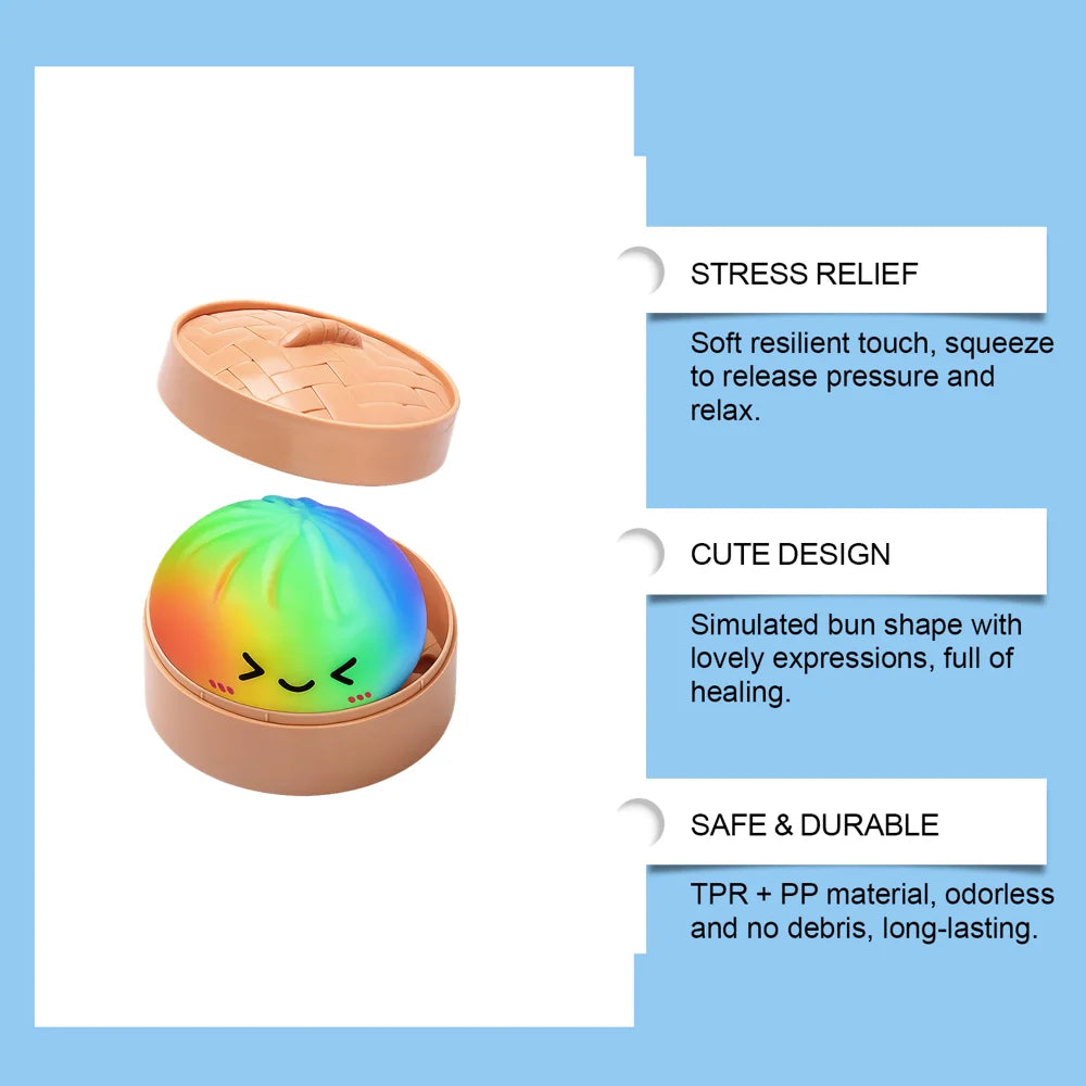 DOWMOO Rainbow Steamed Bun Shape Squeeze Toy with Steamer Box Stress Relief Toy for Adult Kids - 1 Piece - 6