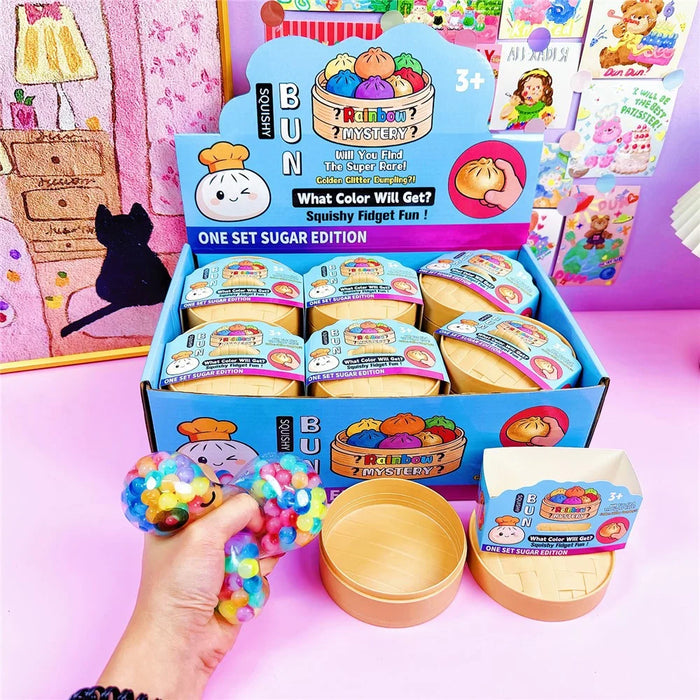 12Pcs  /  Box Colorful Beads Style Squishy Bun Shape Stress Ball with Steamer Box Stress Relief Toys Squeeze Toys for Kids Adult - 1