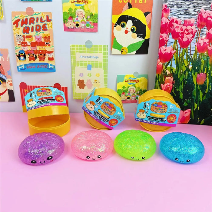 12Pcs  /  Box Glitter Colorful Style Squishy Bun Shape Stress Ball with Steamer Box Stress Relief Toys Squeeze Toys for Kids Adult - 4