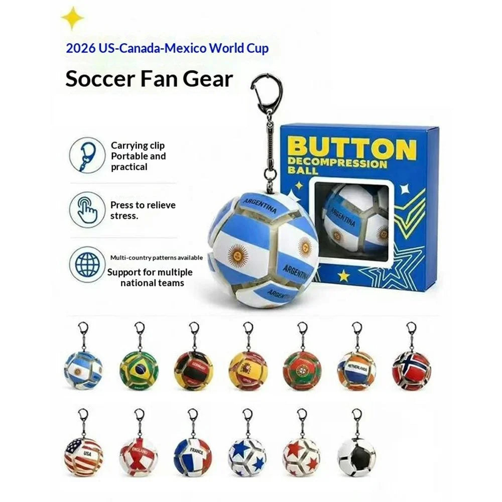 Football Keychain Country Flag Pattern Purse Bag Key Chain Press Button Decompression Ball Fidget Toy for Stress Relief - Argentina - 2