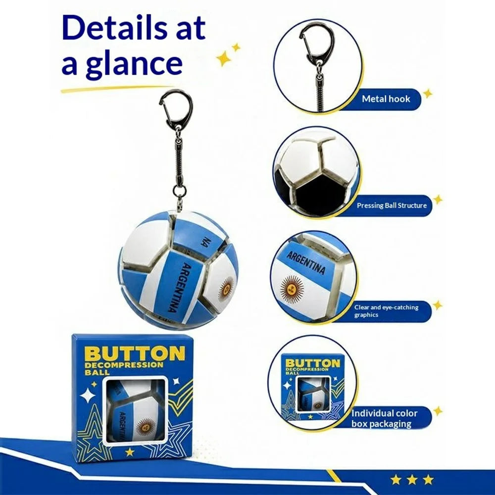 Football Keychain Country Flag Pattern Purse Bag Key Chain Press Button Decompression Ball Fidget Toy for Stress Relief - Argentina - 3