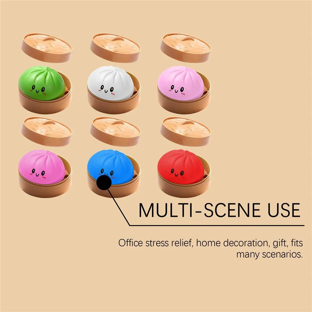 DOWMOO Cute Steamed Bun Shape Squeeze Toy with Steamer Box Slow Rising Stress Relief Toy Desktop Decoration - Bright Red - 7