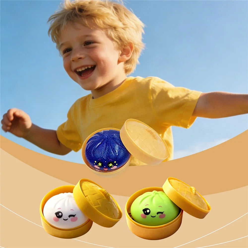 DOWMOO Kawaii Eyes Expression Steamed Bun Toy Slow Rising Stress Relief Toy Desktop Decor - Transparent Blue - 2