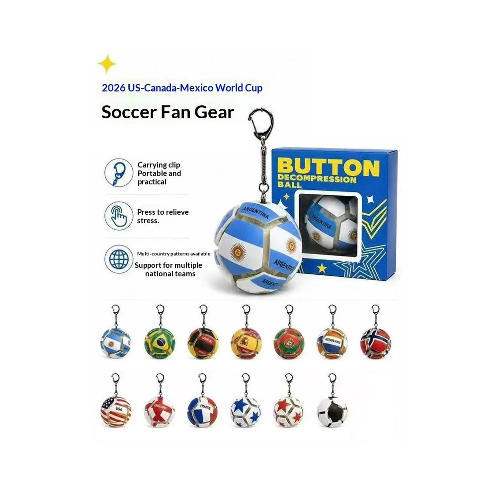 Football Keychain with LED Light Country Flag Pattern Purse Bag Key Chain Press Button Decompression Ball Fidget Toy for Stress Relief - Argentina - 2
