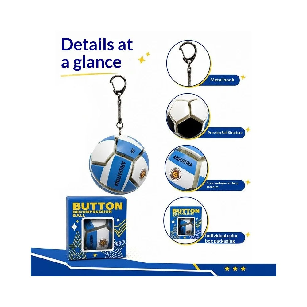 Football Keychain with LED Light Country Flag Pattern Purse Bag Key Chain Press Button Decompression Ball Fidget Toy for Stress Relief - Argentina - 3