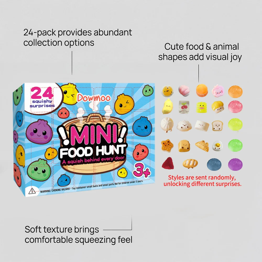 DOWMOO 24Pcs/Set Mini Food Squeeze Toys Soft Rubber Stress Relief Finger Toy for Kids Adults (Random Style) - 24 Pieces - 6