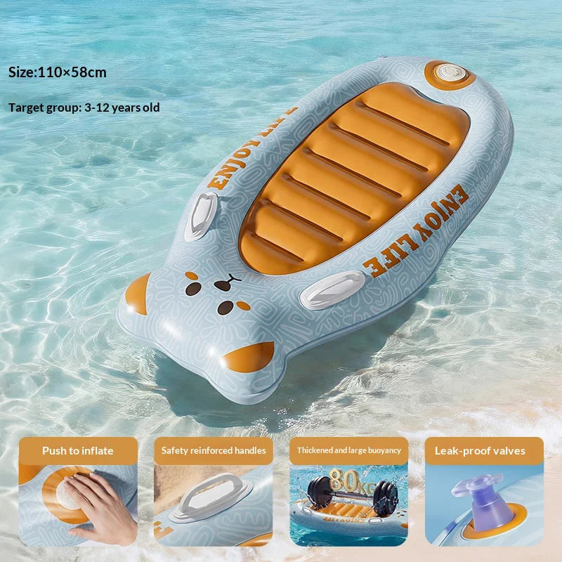 Inflatable Surf Board for Kids Cartoon Pattern Swimming Float Kickboard with Handles for Pool Beach - Orange - 2