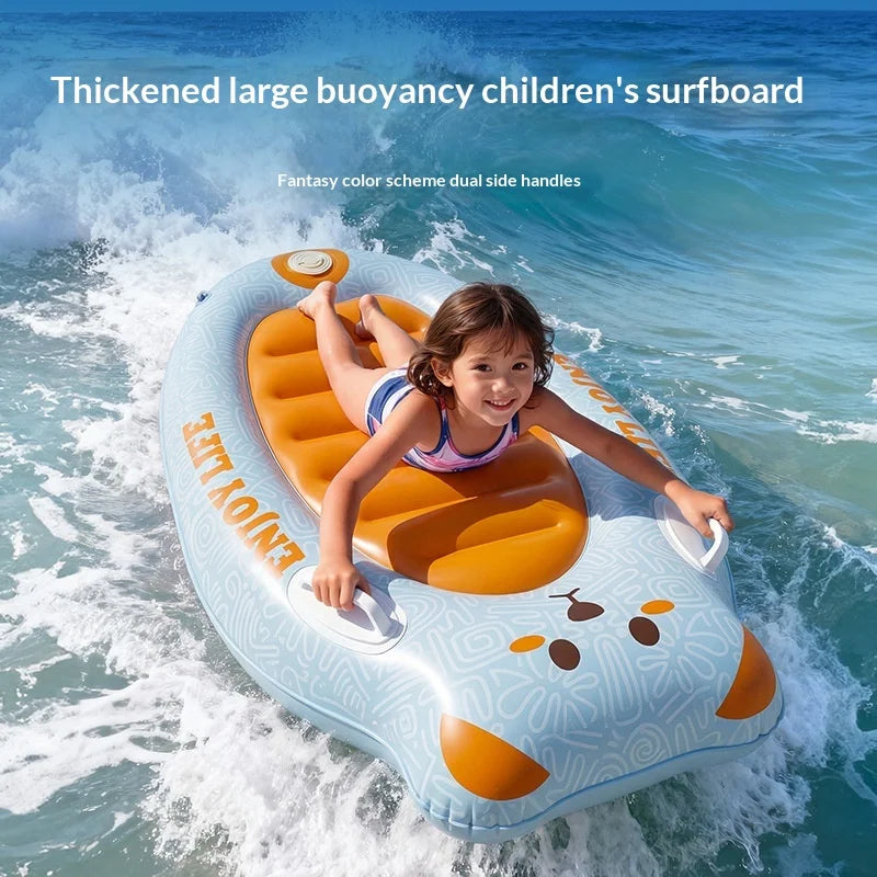 Inflatable Surf Board for Kids Cartoon Pattern Swimming Float Kickboard with Handles for Pool Beach - Orange - 3