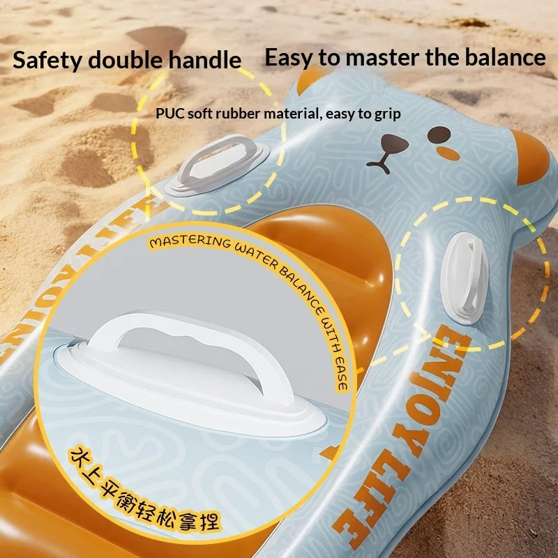 Inflatable Surf Board for Kids Cartoon Pattern Swimming Float Kickboard with Handles for Pool Beach - Orange - 4