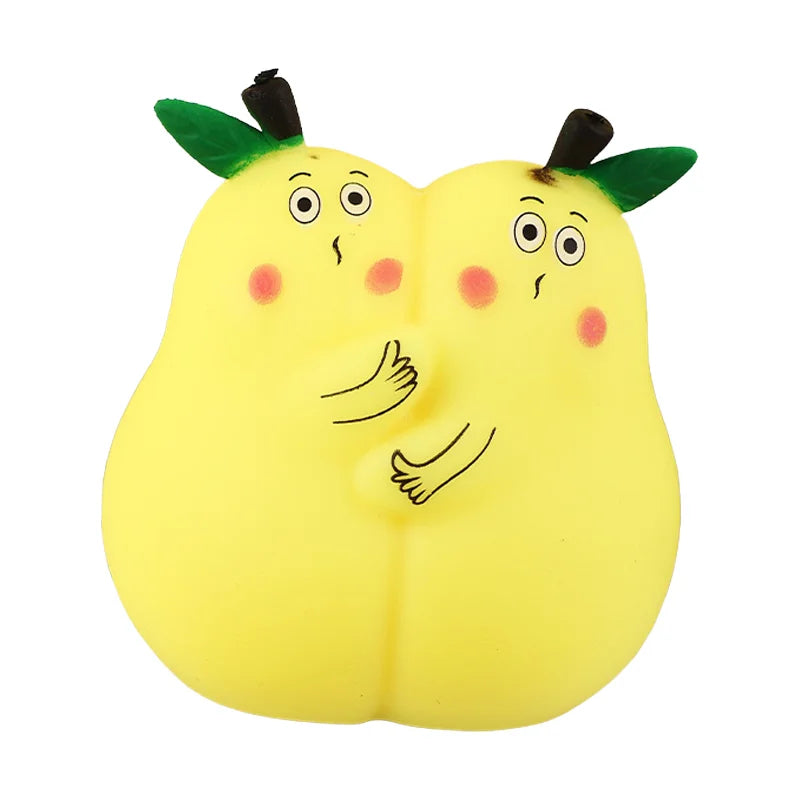 Kawaii Hugging Pear Squeeze Toy for Adults Kids Soft TPR Stress Ball Desktop Decor - 8x7.5cm - 1