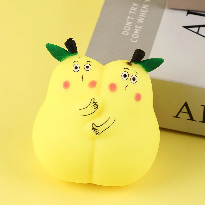 Kawaii Hugging Pear Squeeze Toy for Adults Kids Soft TPR Stress Ball Desktop Decor - 8x7.5cm - 3
