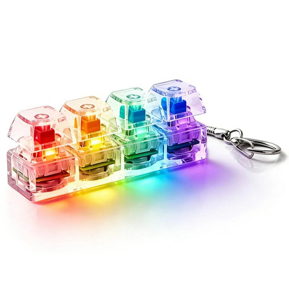 RGB LED Light-Up Mechanical Switch Fidget Toy Keychain Keyboard Key Fob 4-Button Colorful Gaming Stress Relief Toy - Transparent White - 1