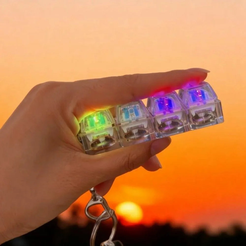 RGB LED Light-Up Mechanical Switch Fidget Toy Keychain Keyboard Key Fob 4-Button Colorful Gaming Stress Relief Toy - Transparent White - 6