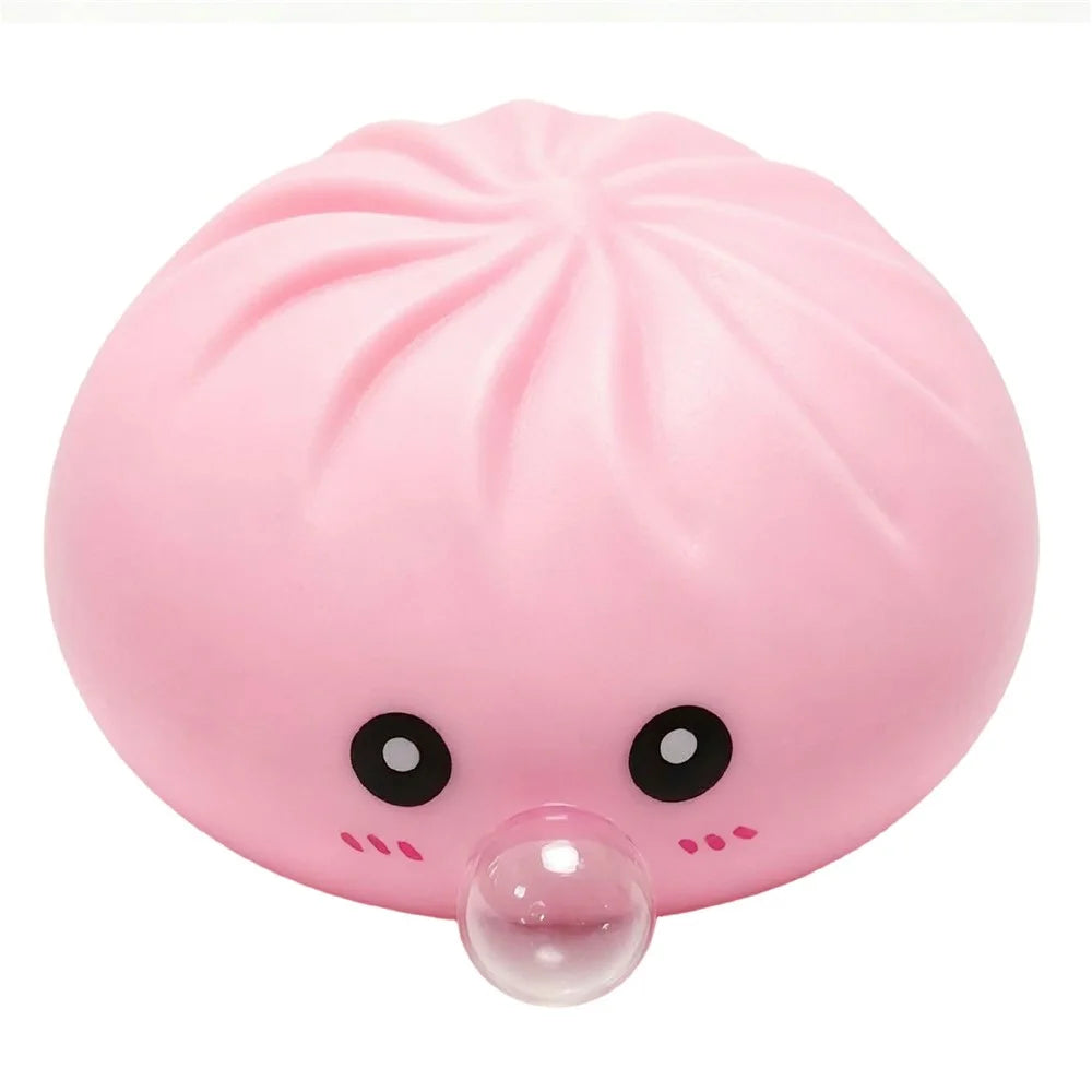 8cm Steamed Bun Shape Squishy Toy with Steamer Box Slow Rising Stress Relief Fidget Toy - Pink - 1