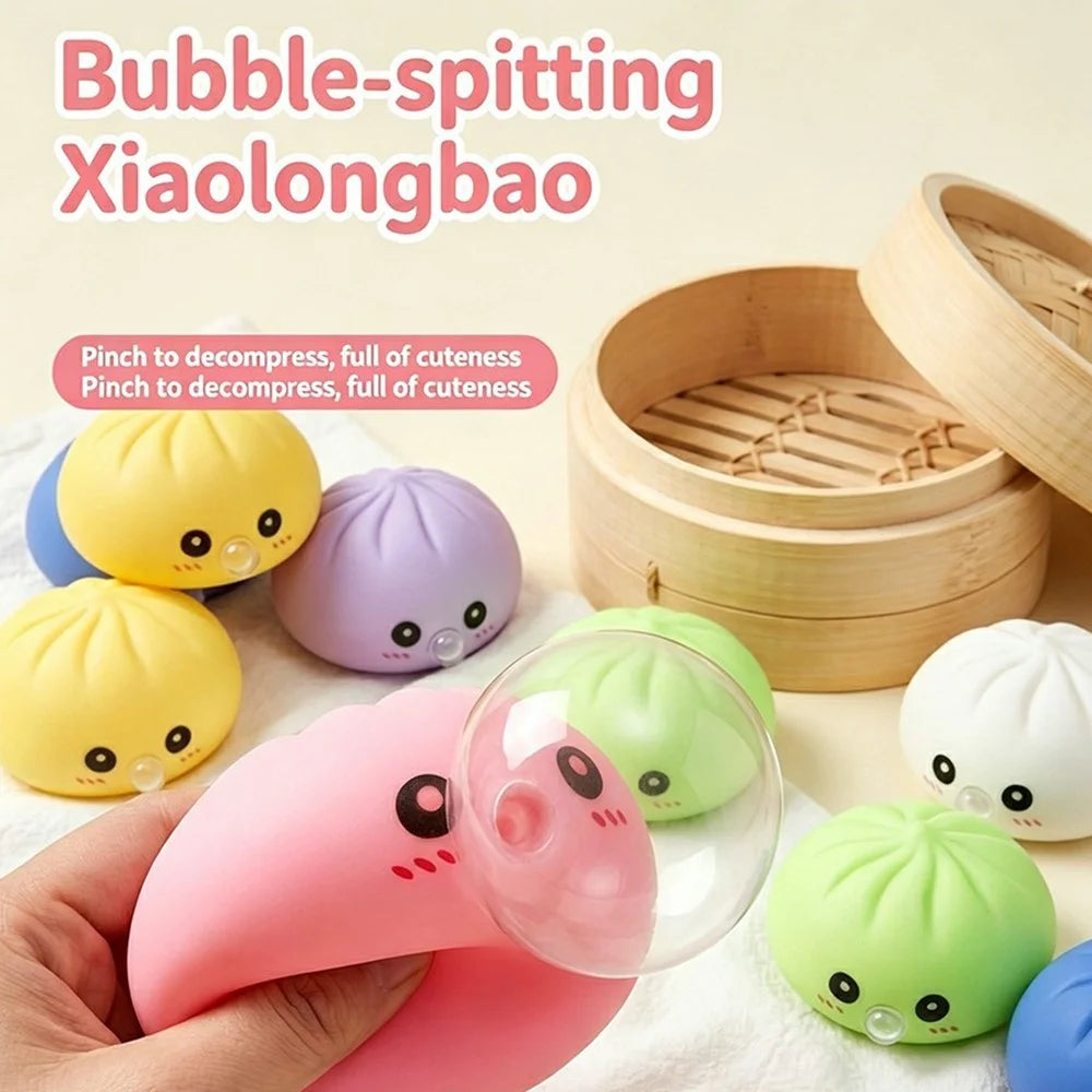 8cm Steamed Bun Shape Squishy Toy with Steamer Box Slow Rising Stress Relief Fidget Toy - Pink - 2