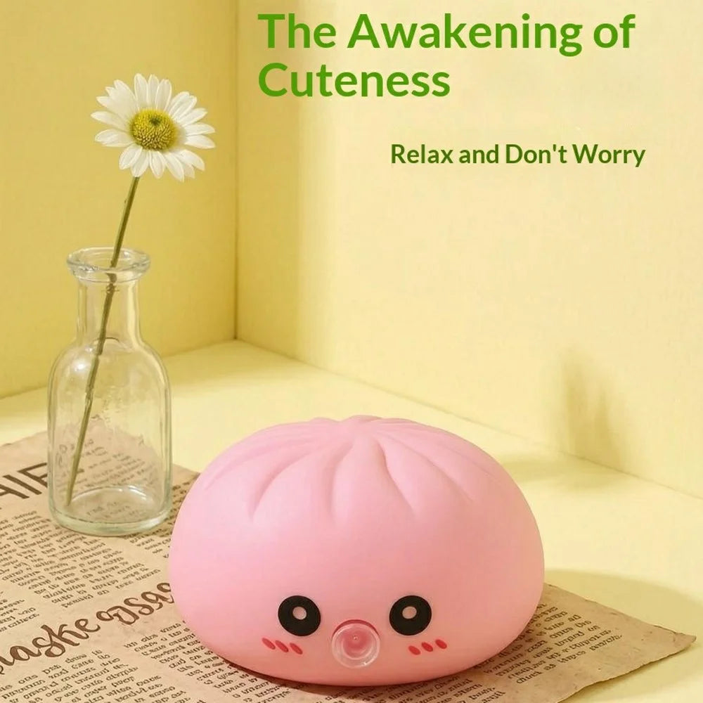 8cm Steamed Bun Shape Squishy Toy with Steamer Box Slow Rising Stress Relief Fidget Toy - Pink - 4