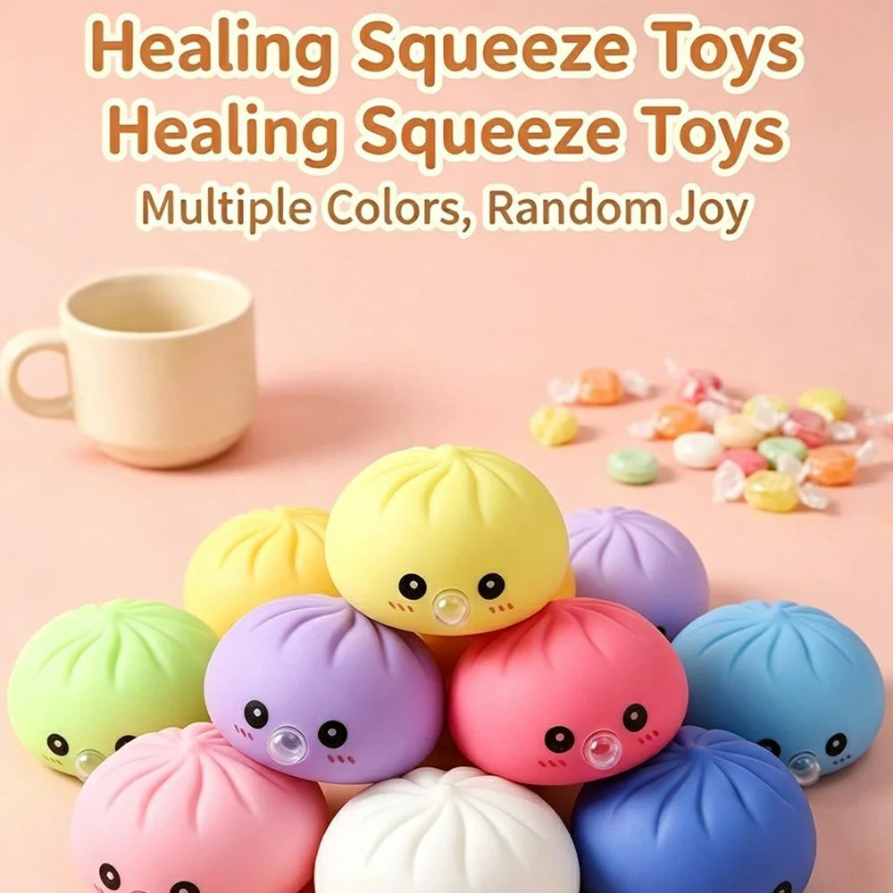 8cm Steamed Bun Shape Squishy Toy with Steamer Box Slow Rising Stress Relief Fidget Toy - Pink - 5