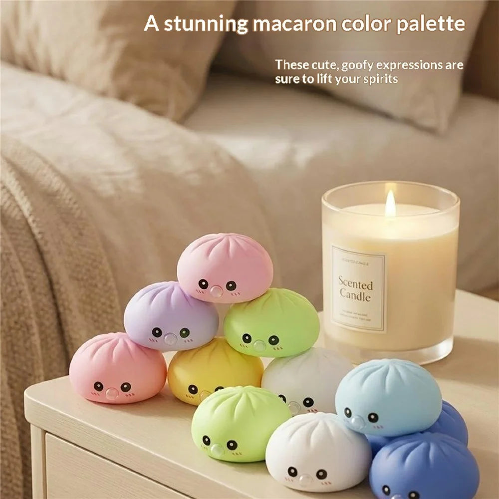 8cm Steamed Bun Shape Squishy Toy with Steamer Box Slow Rising Stress Relief Fidget Toy - Pink - 6