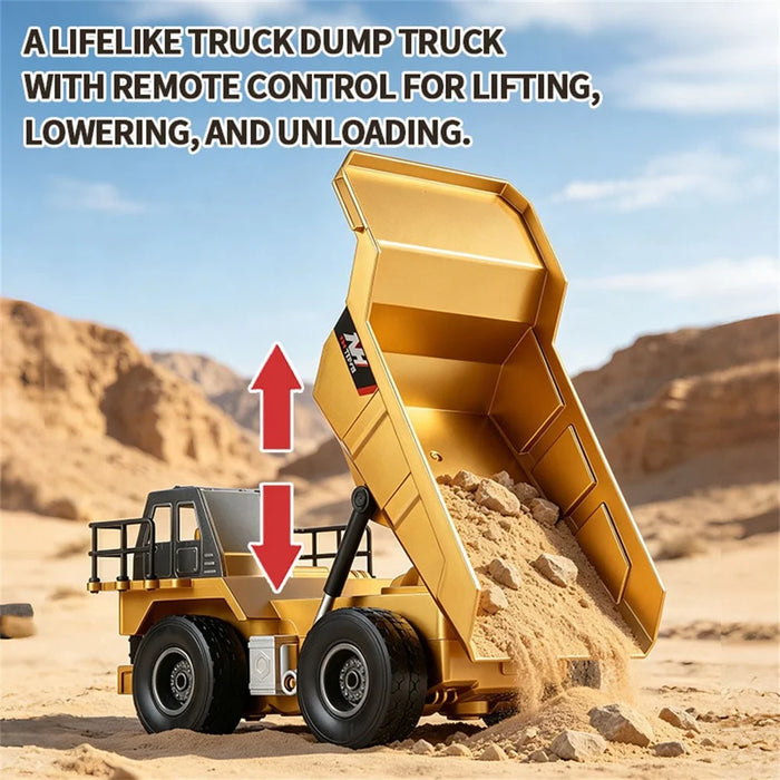 1:20 Scale Remote Control Dump Truck 9-Channal 360 Degree Rotation RC Construction Engineering Vehicle for Kids - Yellow - 4