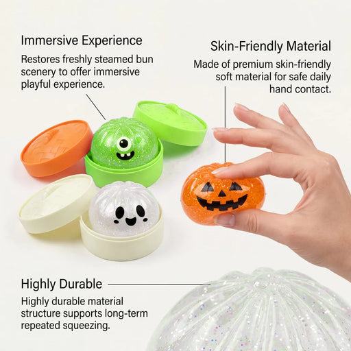 DOWMOO Halloween Steamed Bun Squeeze Toy Slow Rising Soft TPR Stress Relief Toy - Orange Pumpkin - 2