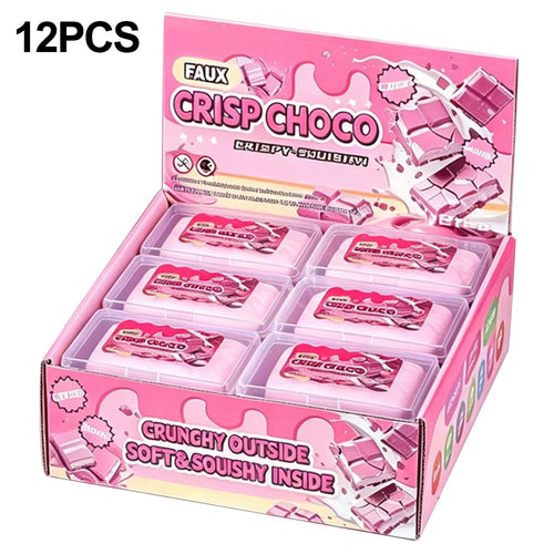 12Pcs Chocolate / Donut / Cat Paw / Rainbow Candy Crispy Squeeze Toy Stress Relief for Kids Adults - Pink Chocolate - 1