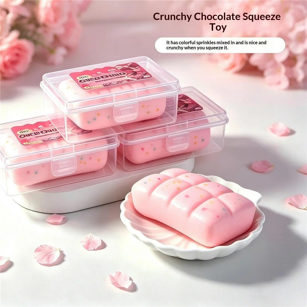 12Pcs Chocolate / Donut / Cat Paw / Rainbow Candy Crispy Squeeze Toy Stress Relief for Kids Adults - Pink Chocolate - 4