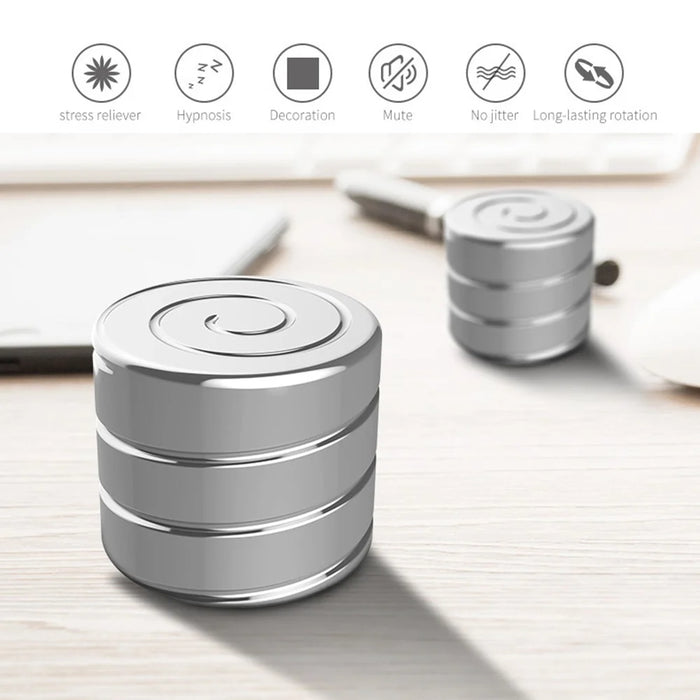 40MM Diameter Stainless Steel Cylindrical Spinning Top Mini Desktop Gyro to Kill Time Reduce Stress - 2