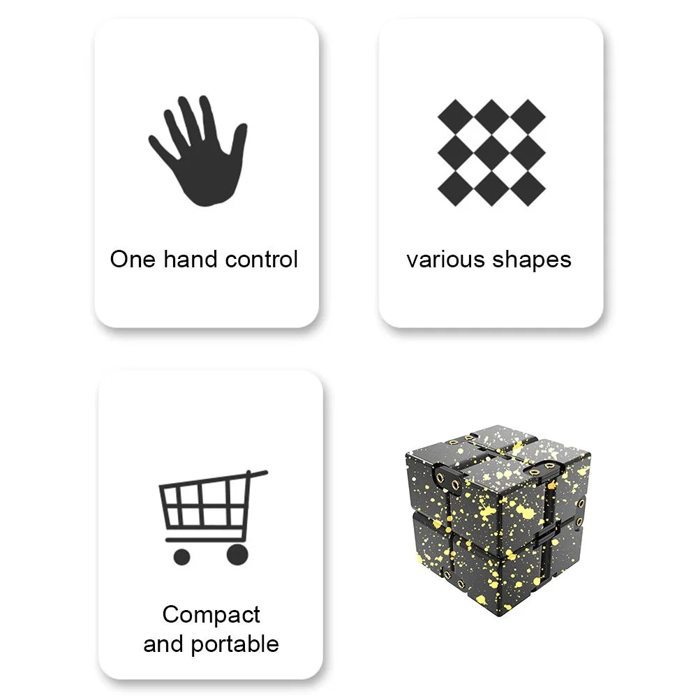 Rivet Design Aluminum Alloy Camouflage Infinite Cube Metal Stress Relief Office Flip Cubic Toy Adult Kids Decompression Block - Black / Yellow - 2