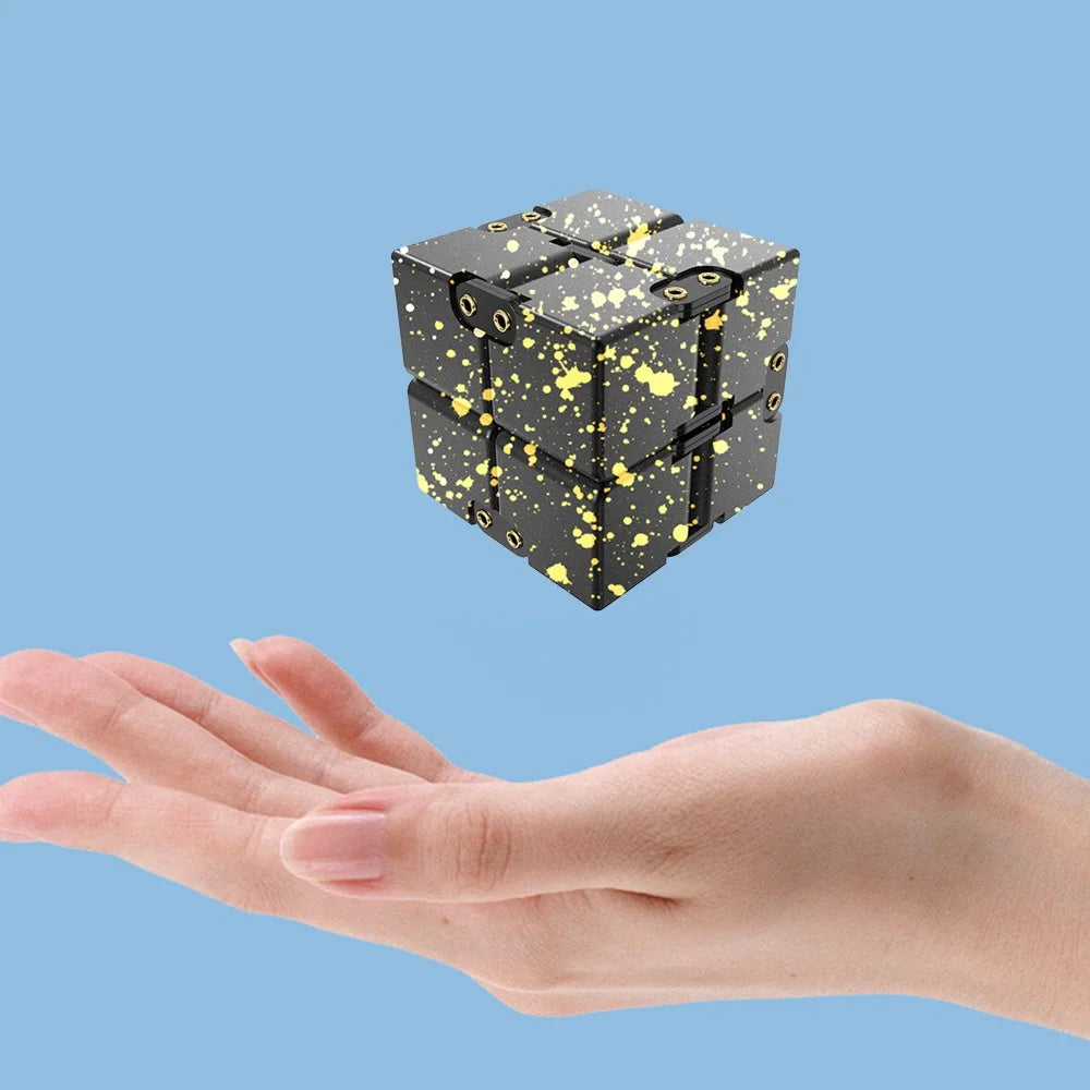 Rivet Design Aluminum Alloy Camouflage Infinite Cube Metal Stress Relief Office Flip Cubic Toy Adult Kids Decompression Block - Black / Yellow - 4