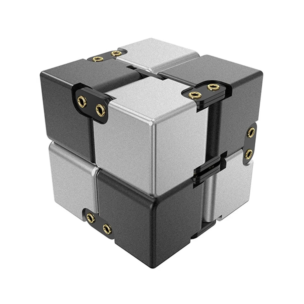Rivet Design Aluminum Alloy Infinite Cube Creative Metal Stress Relief Flip Cubic Toy Adult Kids Decompression Cube - Black / White - 1