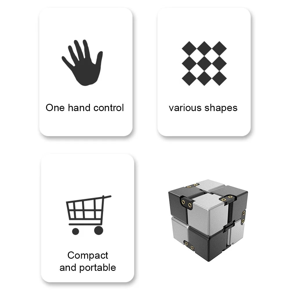 Rivet Design Aluminum Alloy Infinite Cube Creative Metal Stress Relief Flip Cubic Toy Adult Kids Decompression Cube - Black / White - 2