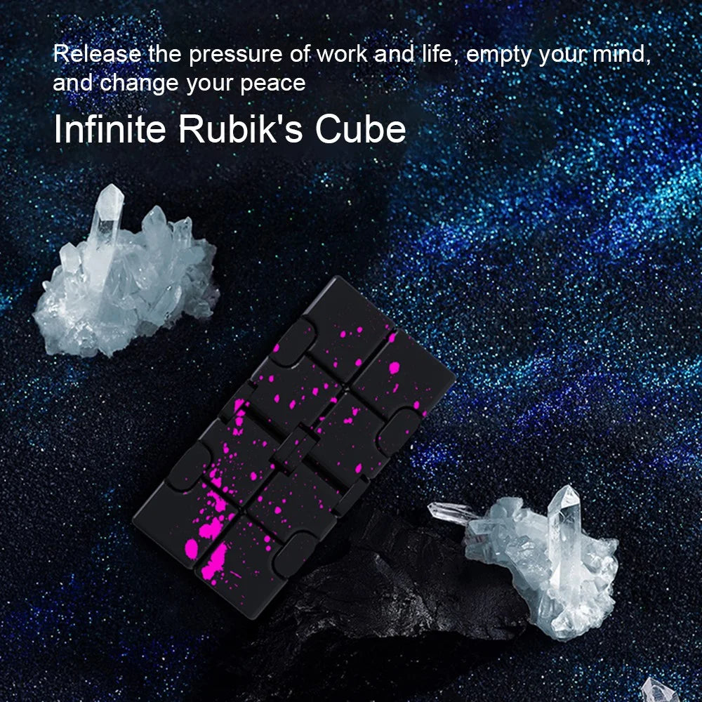 Camouflage Color Aluminum Alloy Infinite Cube Creative Fingertip Decompression Block Metal Stress Relief Flip Cubic Toy - Black / Rose - 2