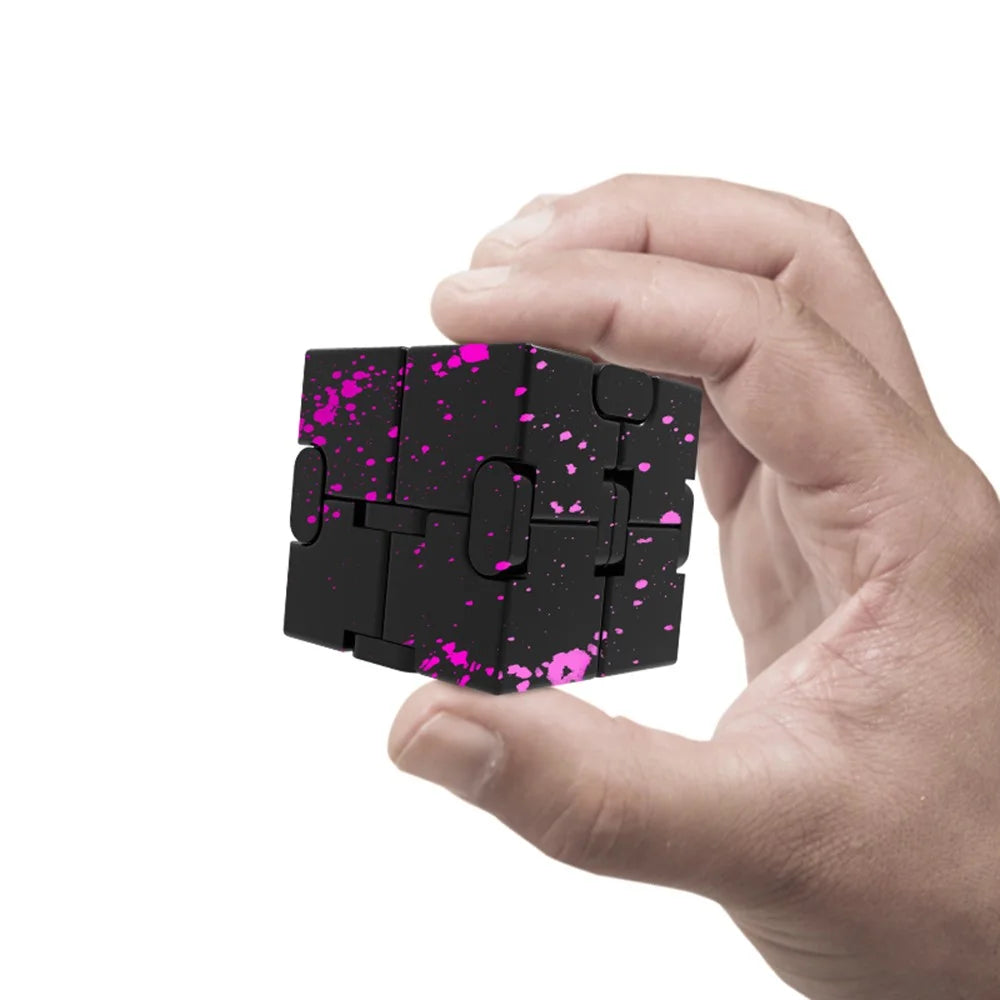 Camouflage Color Aluminum Alloy Infinite Cube Creative Fingertip Decompression Block Metal Stress Relief Flip Cubic Toy - Black / Rose - 3