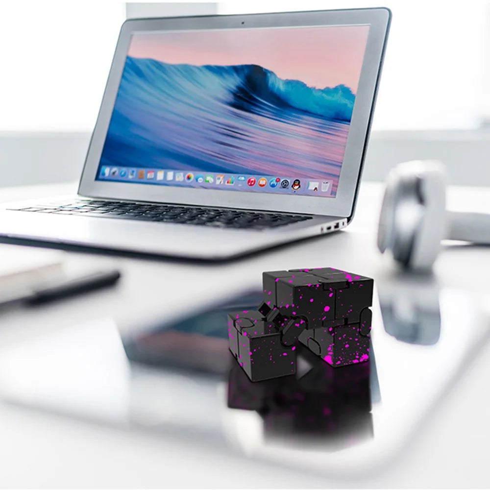 Camouflage Color Aluminum Alloy Infinite Cube Creative Fingertip Decompression Block Metal Stress Relief Flip Cubic Toy - Black / Rose - 4