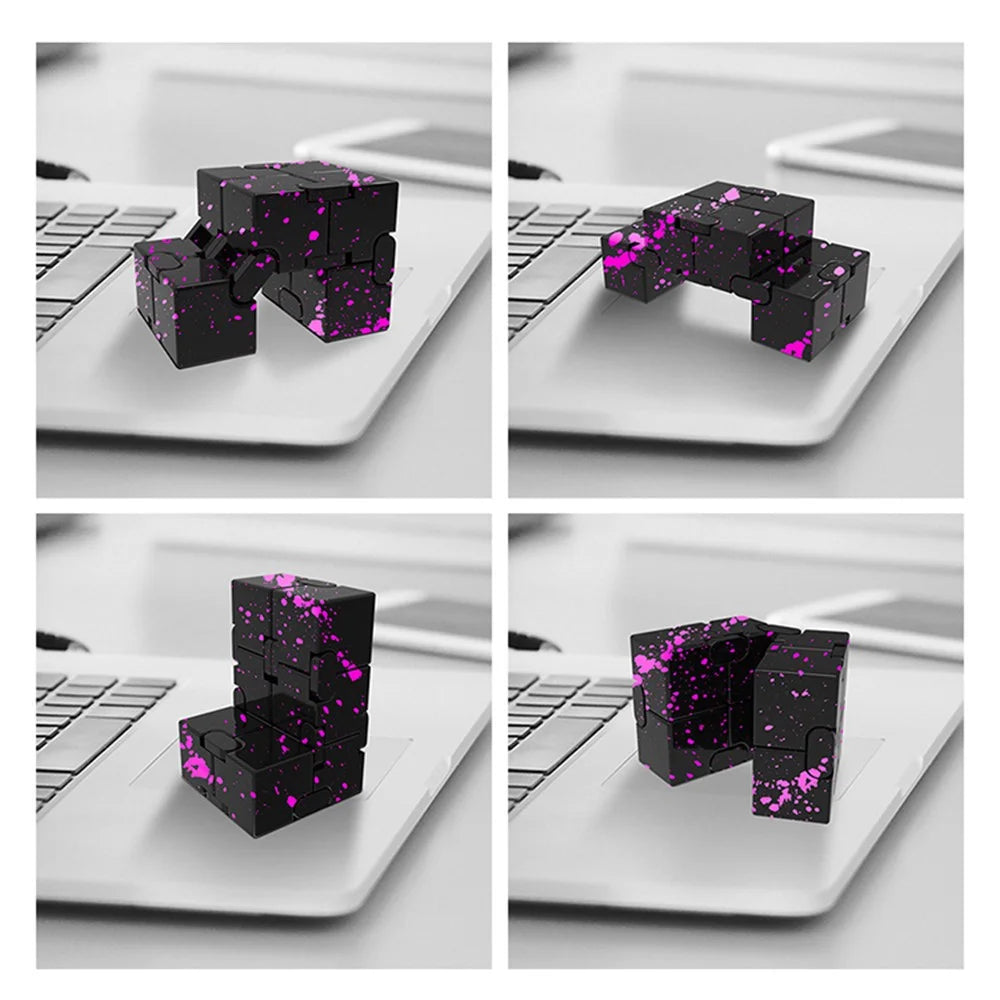 Camouflage Color Aluminum Alloy Infinite Cube Creative Fingertip Decompression Block Metal Stress Relief Flip Cubic Toy - Black / Rose - 5