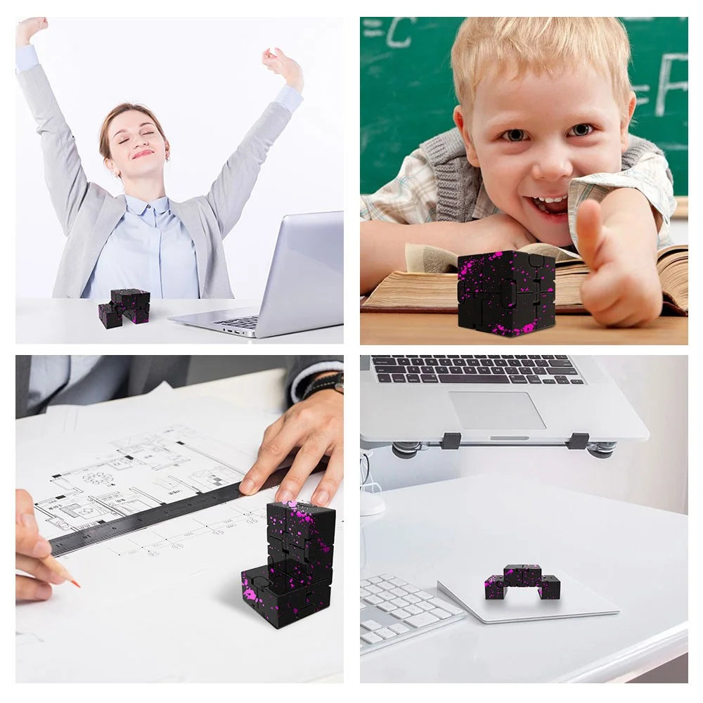 Camouflage Color Aluminum Alloy Infinite Cube Creative Fingertip Decompression Block Metal Stress Relief Flip Cubic Toy - Black / Rose - 6