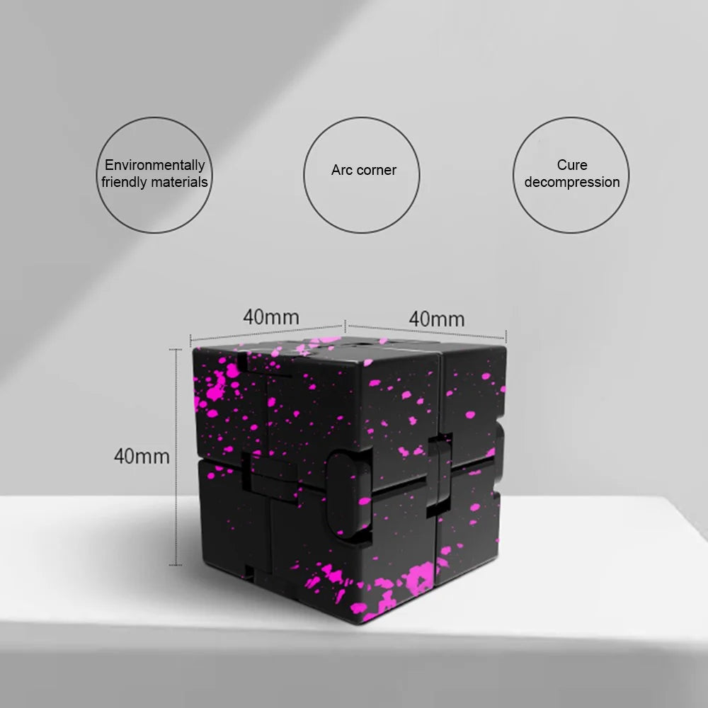 Camouflage Color Aluminum Alloy Infinite Cube Creative Fingertip Decompression Block Metal Stress Relief Flip Cubic Toy - Black / Rose - 7