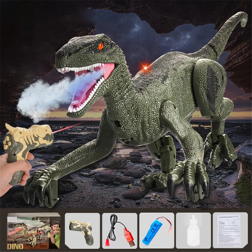 SM015S Electrical Spray Mist Dinosaur Remote Control Walking Light Sound Dinosaur Model Toy Boys Children Gift - Green - 1