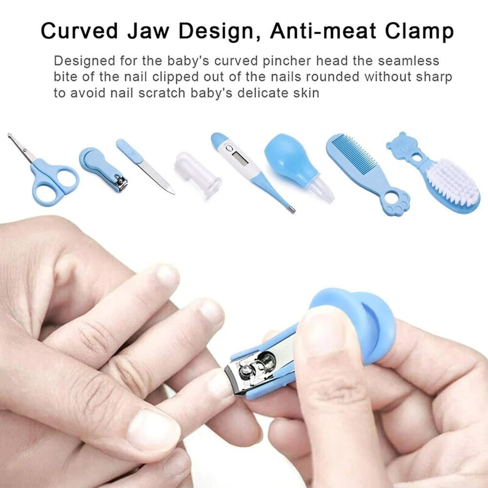 JC08  8-in-1 Baby Nail Clipper Kit Thermometer Nasal Aspirator Comb Brush Infant Baby Nail Care Set - Blue - 2