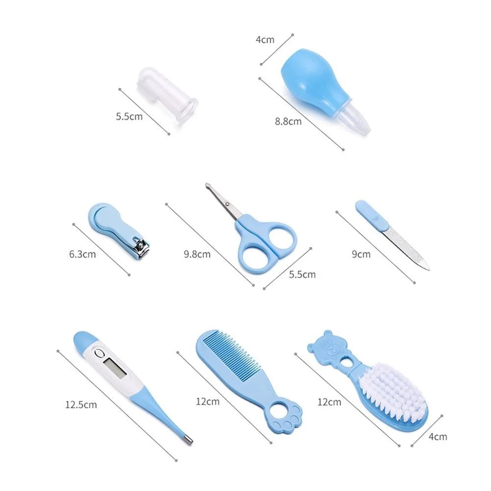 JC08  8-in-1 Baby Nail Clipper Kit Thermometer Nasal Aspirator Comb Brush Infant Baby Nail Care Set - Blue - 6
