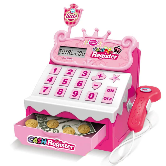 Kids Shopping Cash Register Toy Mini Supermarket Set Simulation Food Calculation Checkout Counter Pretend Play Toy - Pink - 1