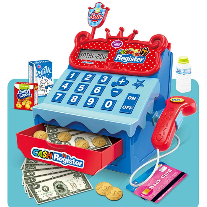 Kids Shopping Cash Register Toy Mini Supermarket Set Simulation Food Calculation Checkout Counter Pretend Play Toy - Pink - 5