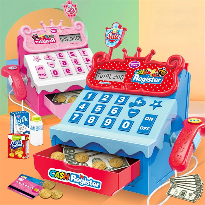 Kids Shopping Cash Register Toy Mini Supermarket Set Simulation Food Calculation Checkout Counter Pretend Play Toy - Pink - 6