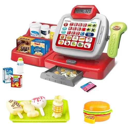 Children Pretend Play Supermarket Cash Register Set Mini Store Checkout Counter Toy with Sound Effect - 1