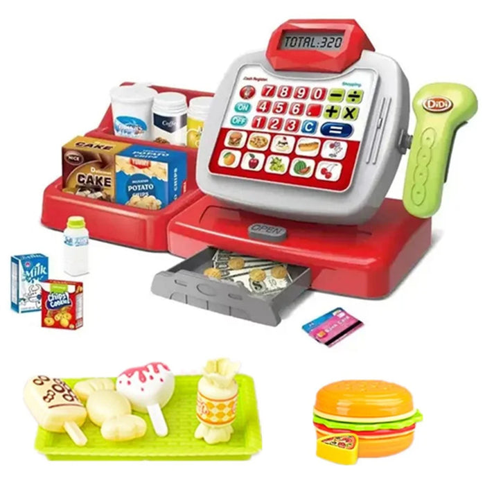 Children Pretend Play Supermarket Cash Register Set Mini Store Checkout Counter Toy with Sound Effect - 1