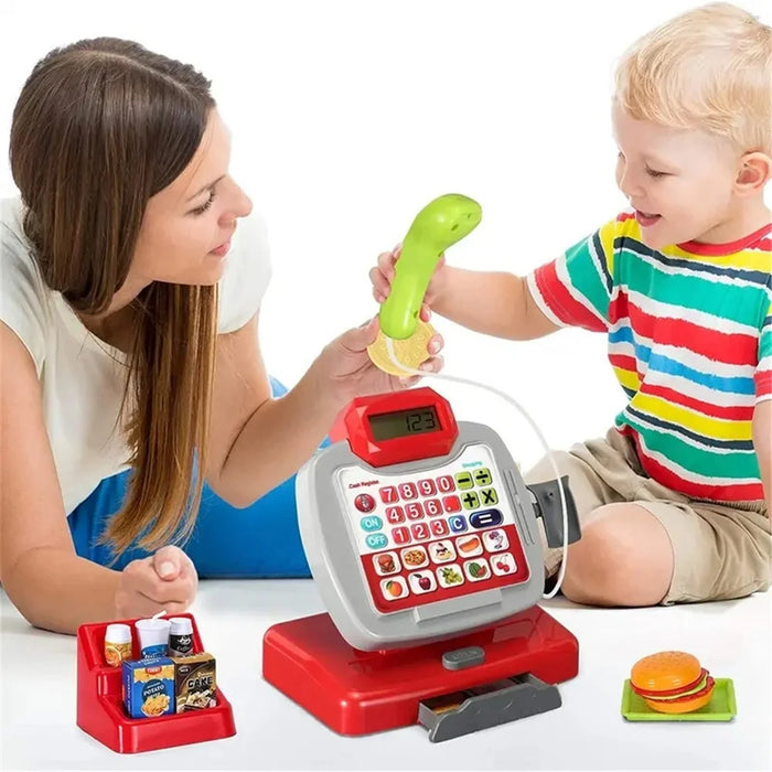 Children Pretend Play Supermarket Cash Register Set Mini Store Checkout Counter Toy with Sound Effect - 3