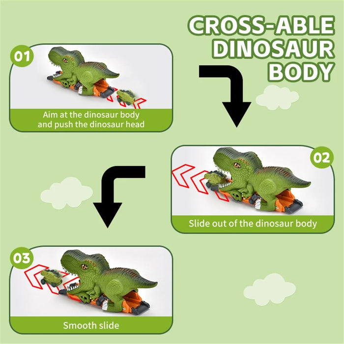 P878 Kids Dinosaur Tunnel Car Toy Set Toddlers Boys Educational Toy Dinosaur Egg Vehicle Playset Push to Slide - 2