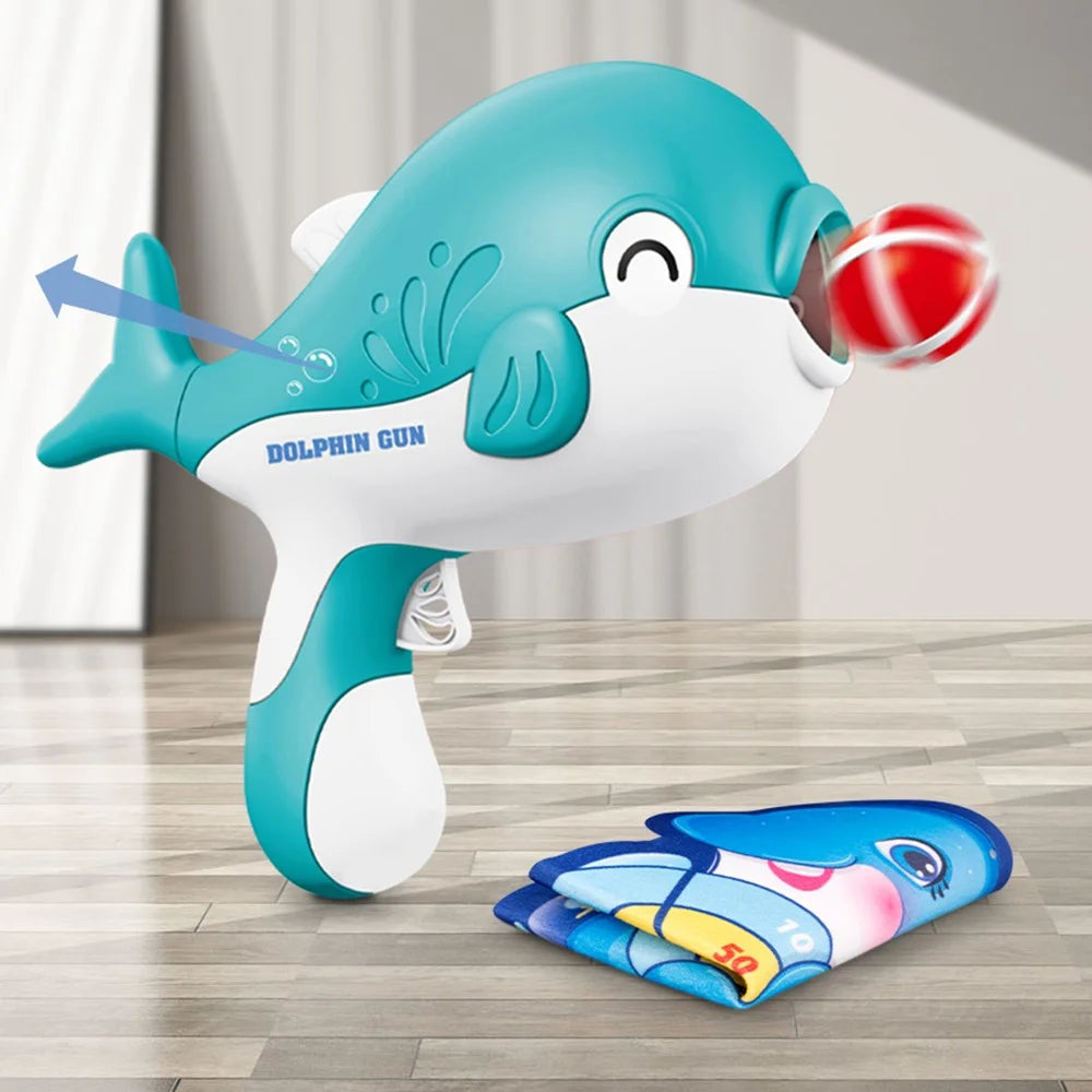 HP988A Children Cute Dolphin Gun Toy Shooting Sticky Ball Set Toy with Target Indoor Outdoor Parent-Child Competitive Toys - Pink - 3